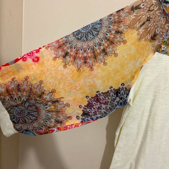 Umgee Plus Size Mixed Media Sheer Print 3/4 Sleeve Top size 1X Boho Western Fall - Picture 3 of 9